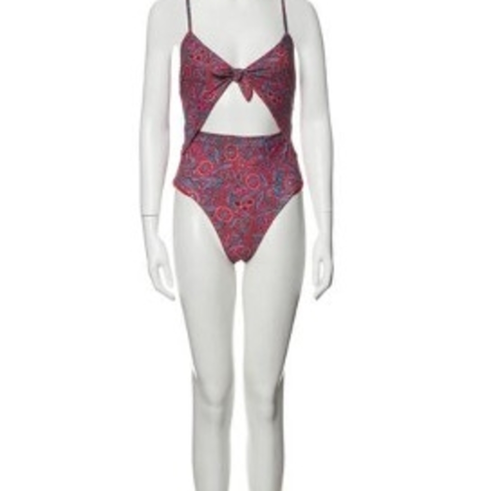 Veronica Beard Aniston One Piece Swimsuit - Red Paisley Pattern Size Small
